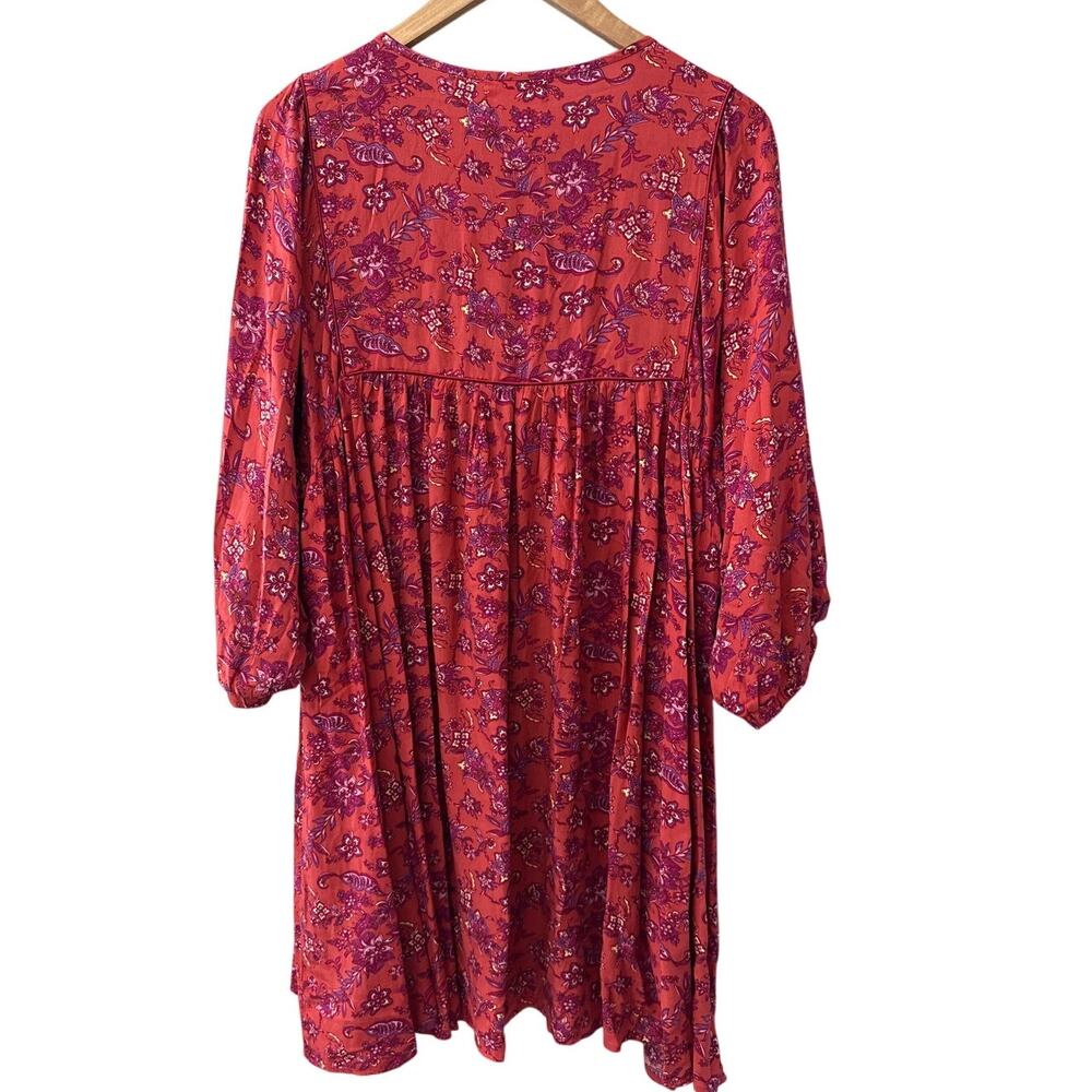 Natural Life Tunic Peasant Babydoll Mini Dress Red Purple Size Medium - Picture 4 of 10